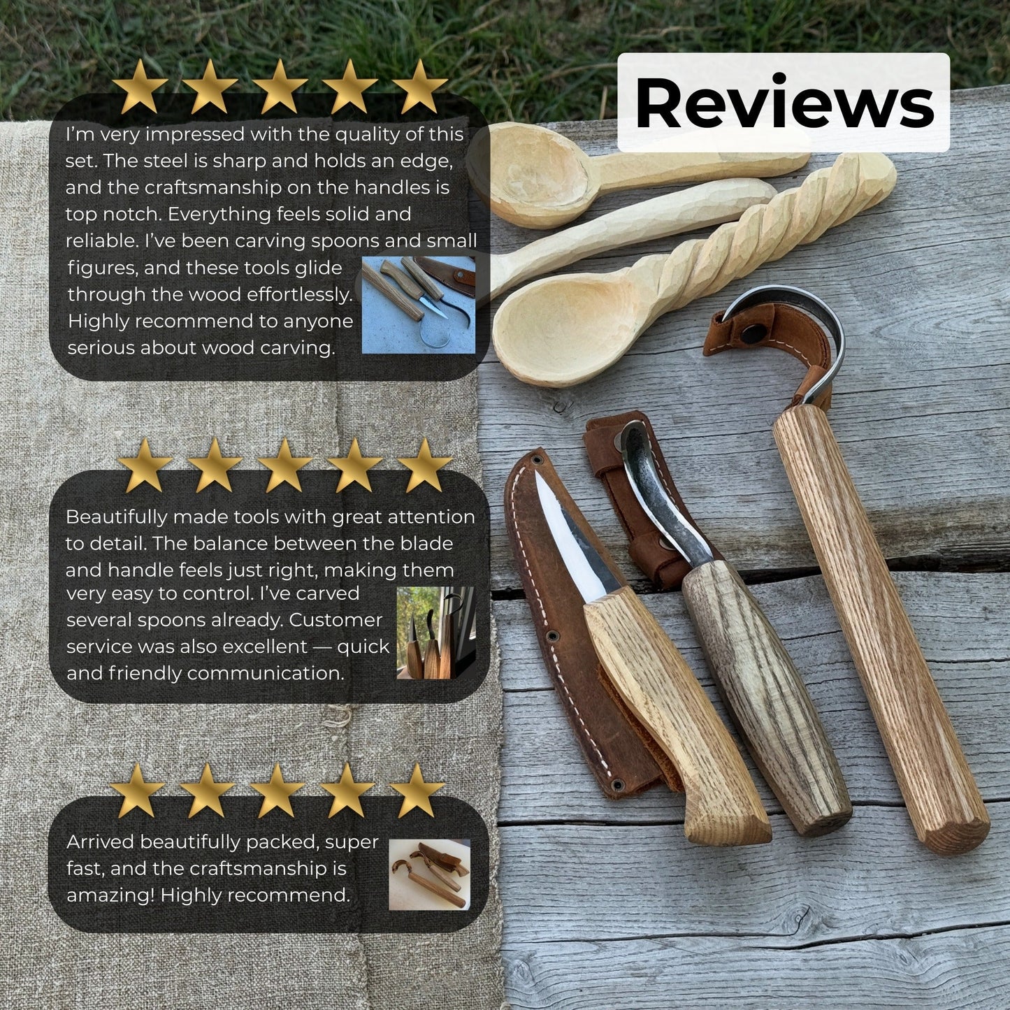 3-Piece Carving Knife Set for Spoon Carving - Norfolk Wood Shop
