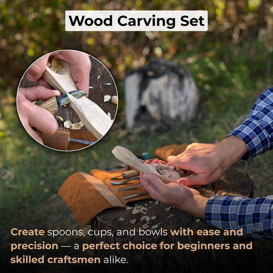 5-Piece Spoon Carving Tool Set with Leather Strop and Case