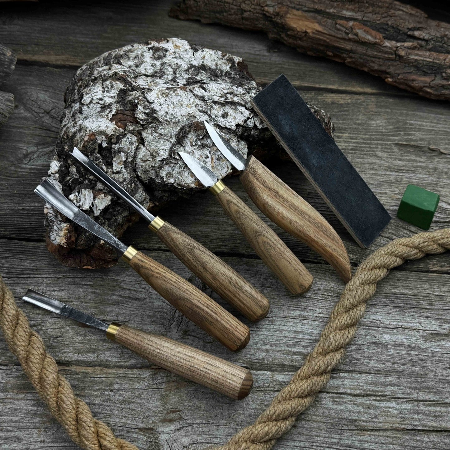 5-Piece Wood Carving Tool Set with Sharpening Board & Leather Case