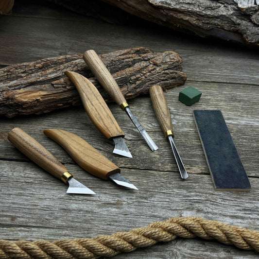 5-Piece Wood Carving Tool Set with Sharpening Board