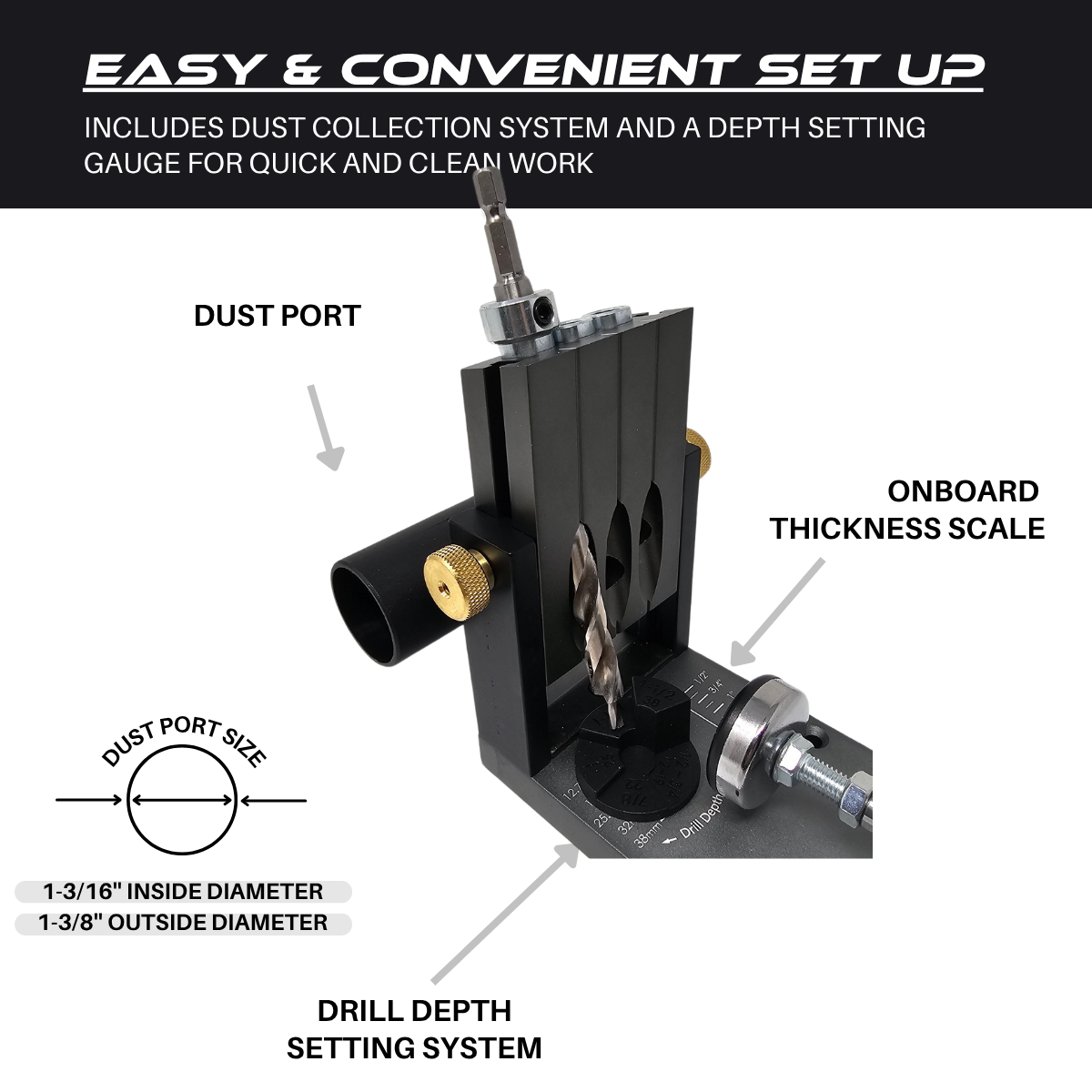 Massca M1 Aluminum Pocket Hole Jig System (Upgraded Triple Pilot Hole )