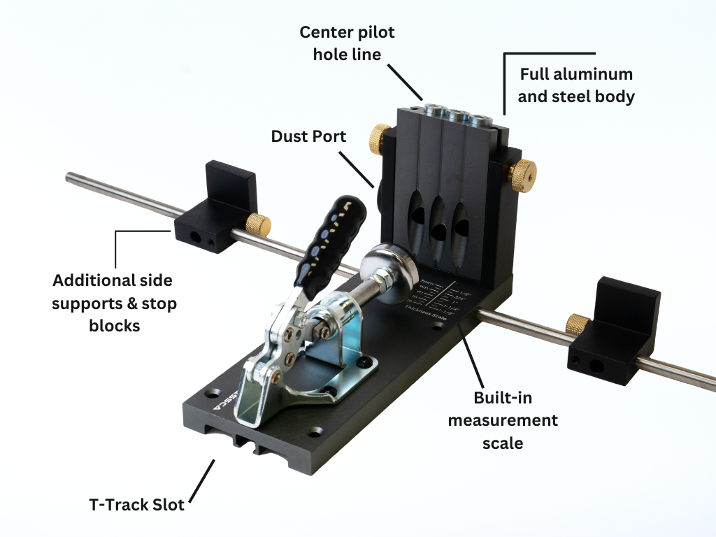 Massca M2 PRO Aluminum Pocket Hole Jig System (Upgraded Triple Pilot Hole )