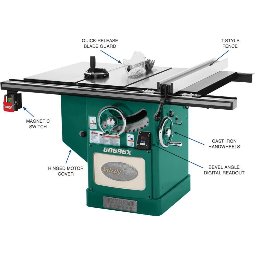 Grizzly G0696X - 12" 5 HP 220V Extreme Series Table Saw