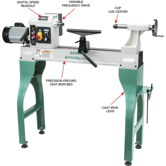 Grizzly G0838 - 16" x 24" Variable-Speed Wood Lathe