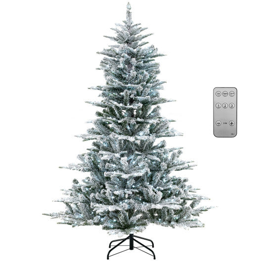 6 Feet Snow Flocked Artificial Christmas Tree with Cool White LED Lights