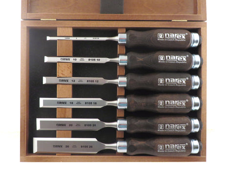 6 Piece Standard Bevel Edge Chisel Set in Wooden Presentation Box - Norfolk Wood Shop