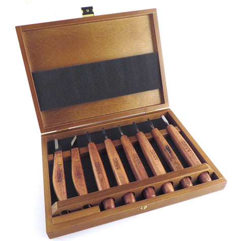 8 Piece Mini Carving Chisel Set in Wooden Presentation Box - Norfolk Wood Shop