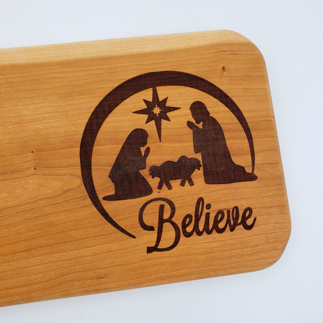 "Believe" Laser Engraved Cherry Serving Tray