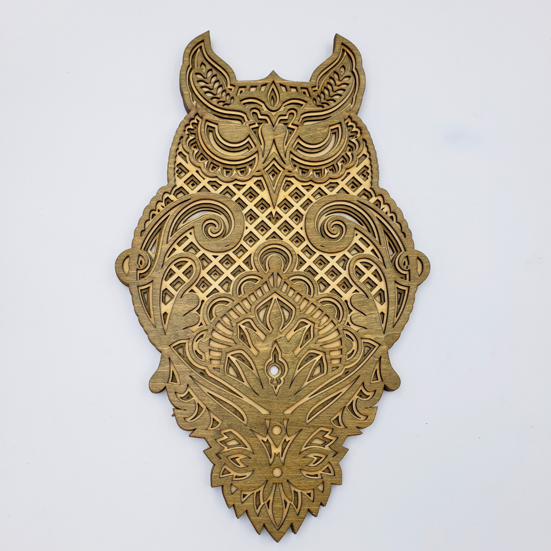 4 Layer Geometrical Stained Wood Owl Art