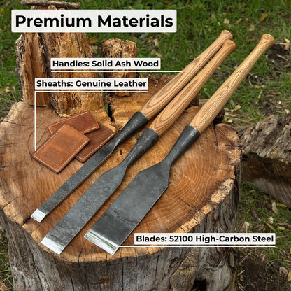 3-Piece Carpenters Slick Chisel Set - Norfolk Wood Shop