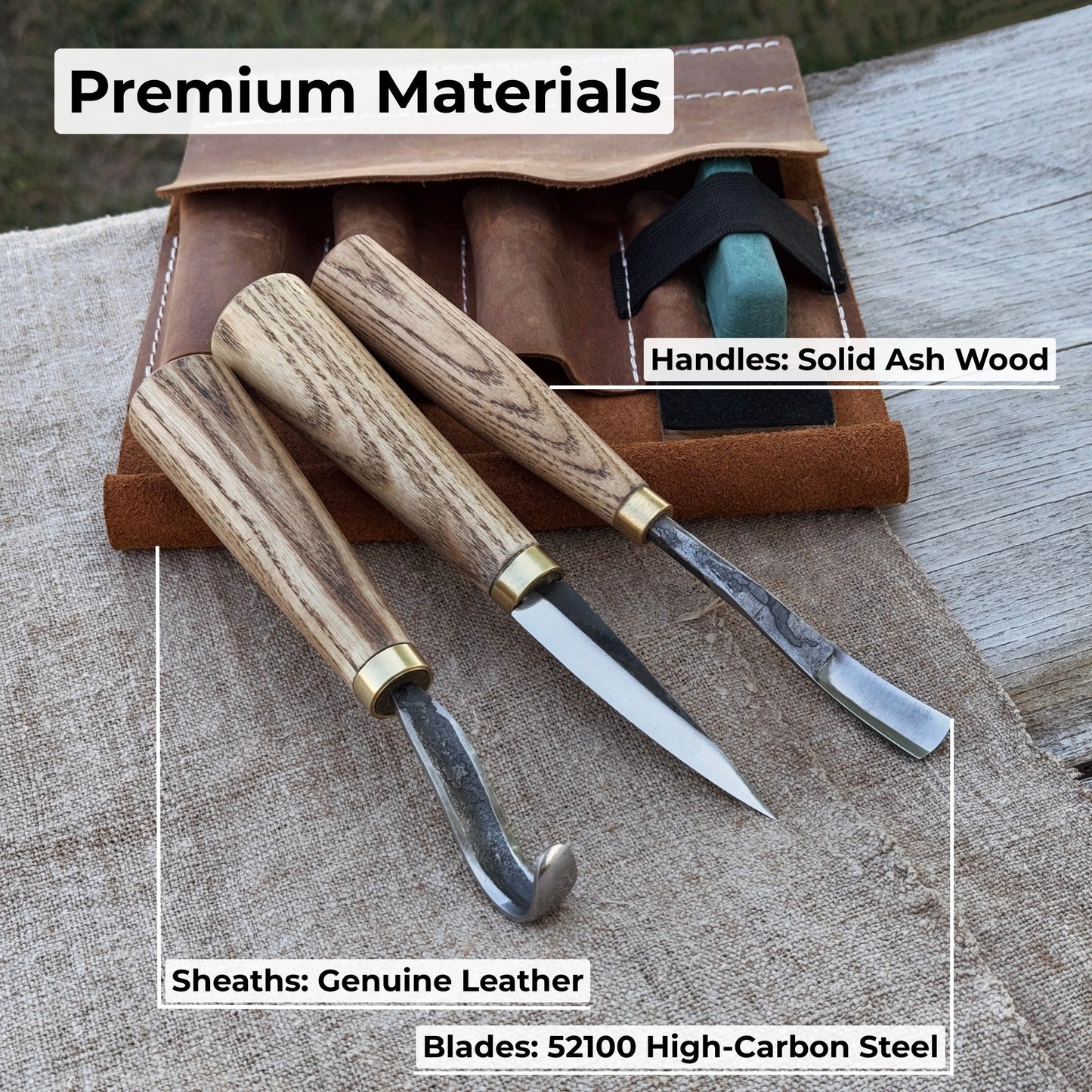 3-Piece Spoon Carving Tool Set with Sharpening Board