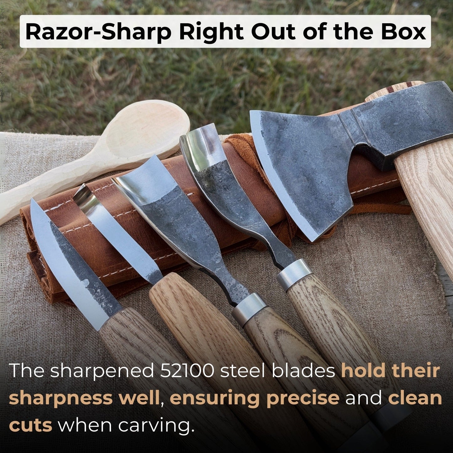 5-Piece Hand-Forged Carving Tool Set with Leather Tool Roll