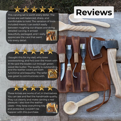 5-Piece Hand-Forged Carving Tool Set with Leather Tool Roll