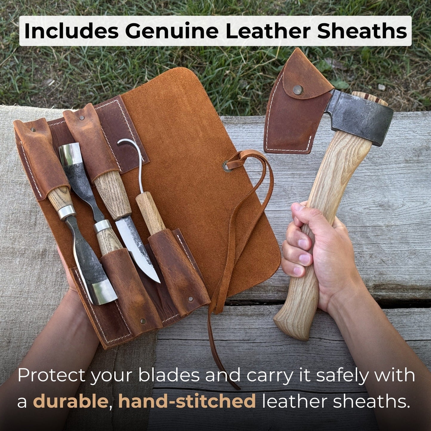 5-Piece Hand-Forged Carving Tool Set with Leather Tool Roll