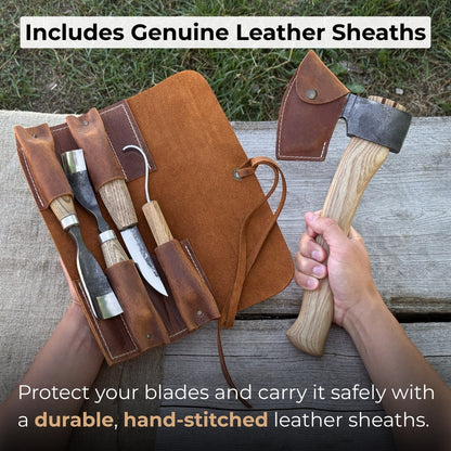 5-Piece Hand-Forged Carving Tool Set with Leather Tool Roll