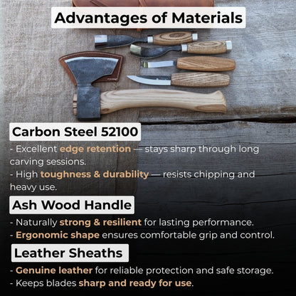 5-Piece Hand-Forged Carving Tool Set with Leather Tool Roll