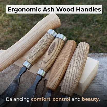 5-Piece Hand-Forged Carving Tool Set with Leather Tool Roll