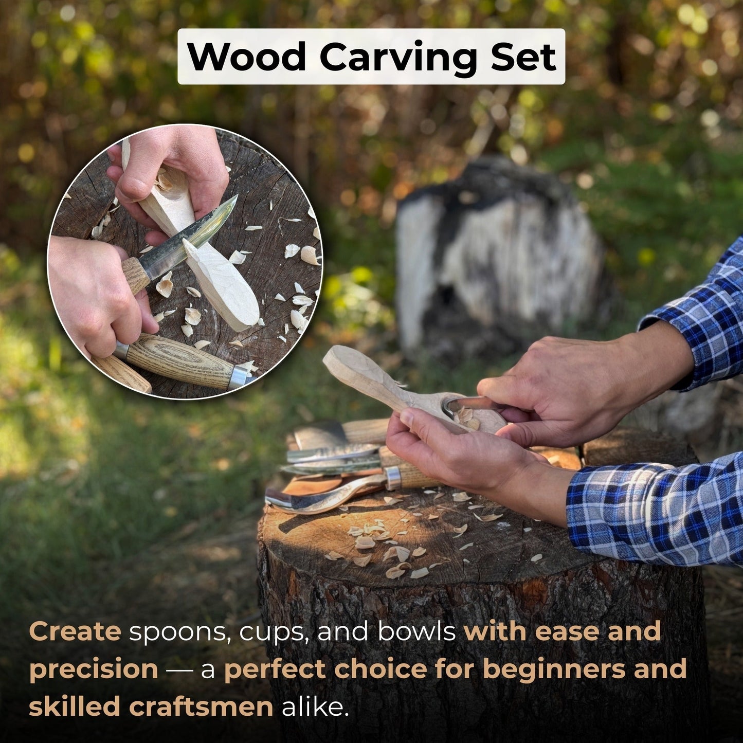 5-Piece Hand-Forged Carving Tool Set with Leather Tool Roll