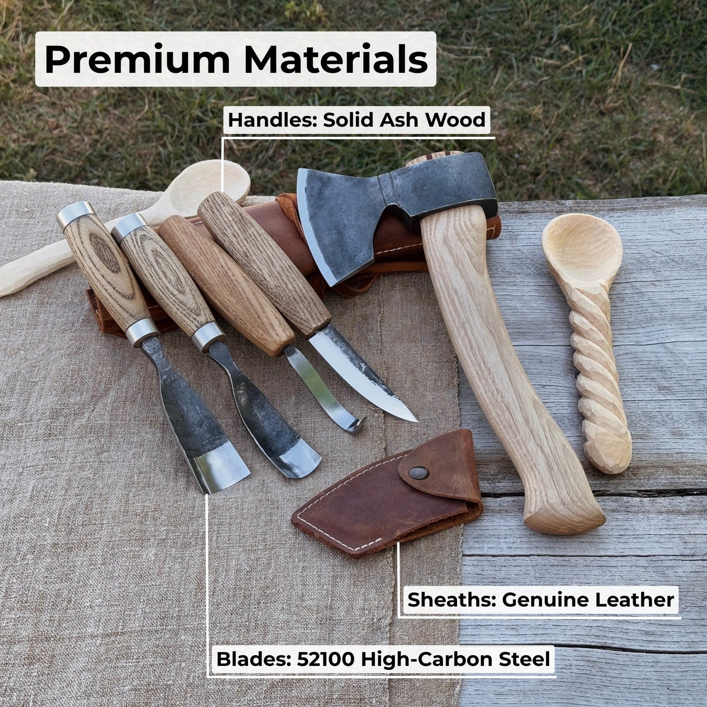 5-Piece Hand-Forged Carving Tool Set with Leather Tool Roll