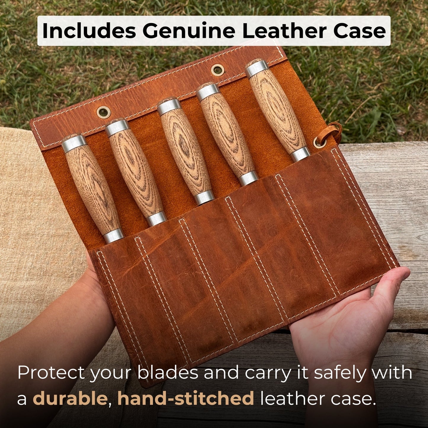 5-Piece Small Timber Framing Chisel Set with Leather Case