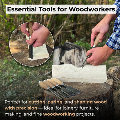 5-Piece Small Timber Framing Chisel Set with Leather Case