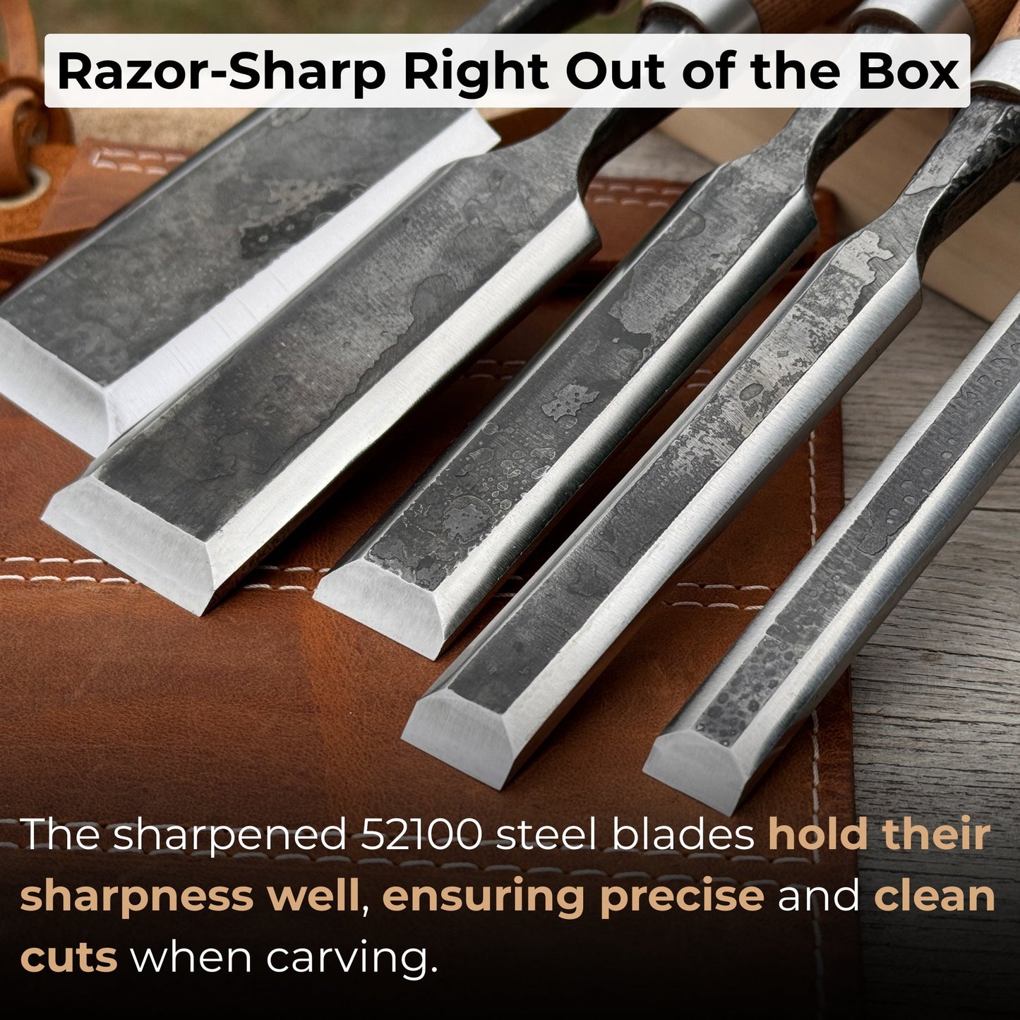 5-Piece Small Timber Framing Chisel Set with Leather Case