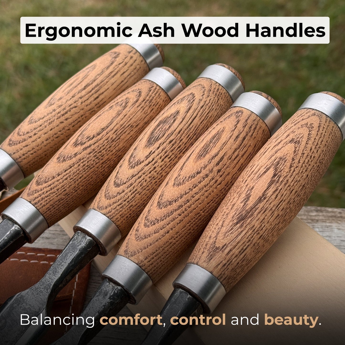 5-Piece Small Timber Framing Chisel Set with Leather Case