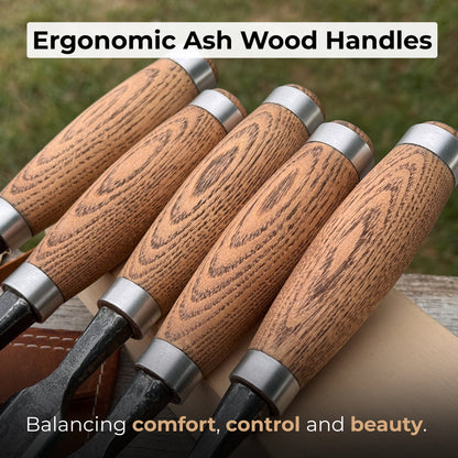 5-Piece Small Timber Framing Chisel Set with Leather Case