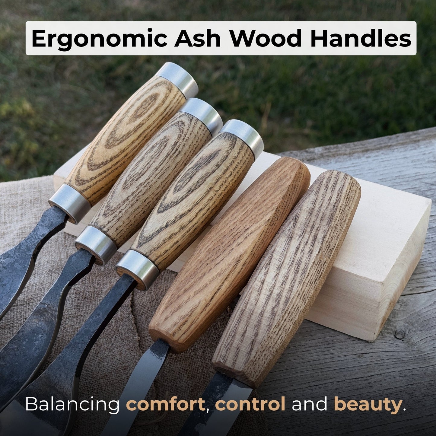 5-Piece Spoon & Bowl Carving Tool Set with Leather Sheaths