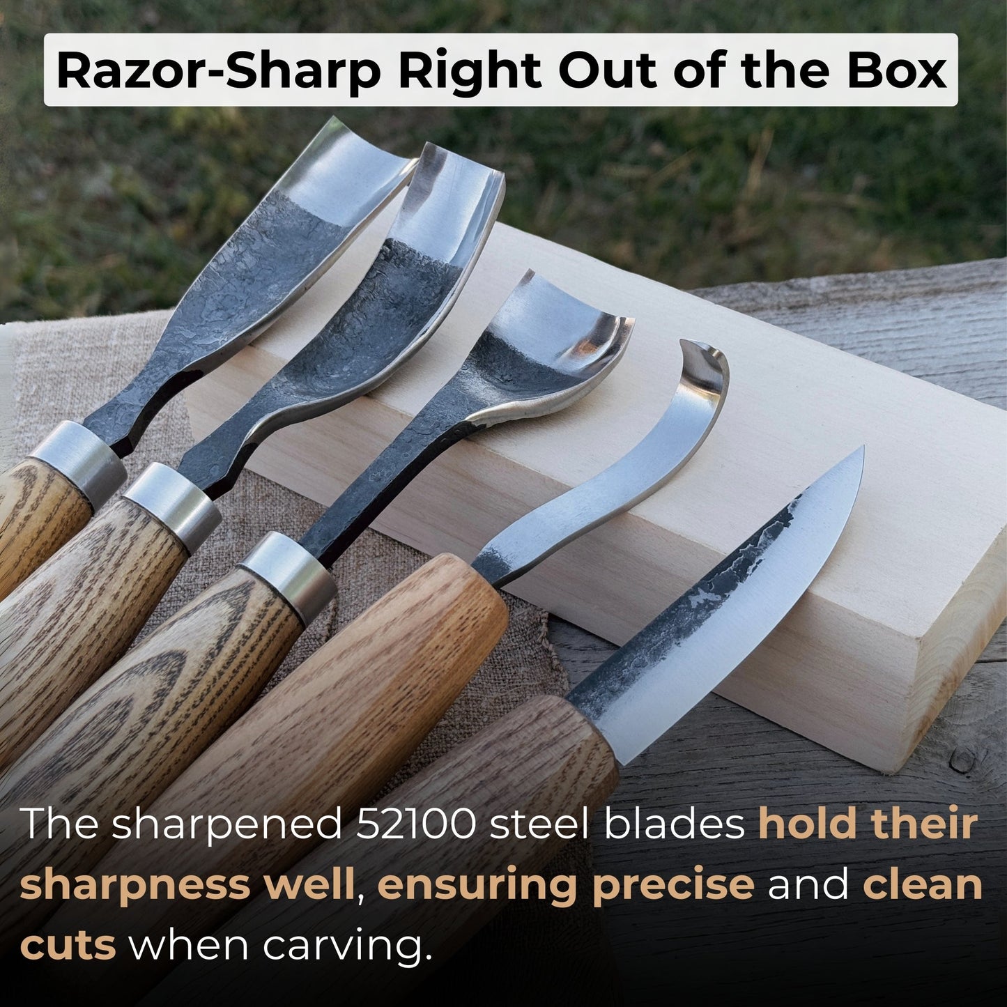 5-Piece Spoon & Bowl Carving Tool Set with Leather Sheaths