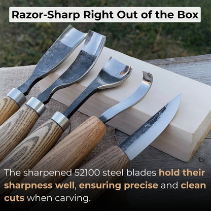 5-Piece Spoon & Bowl Carving Tool Set with Leather Sheaths