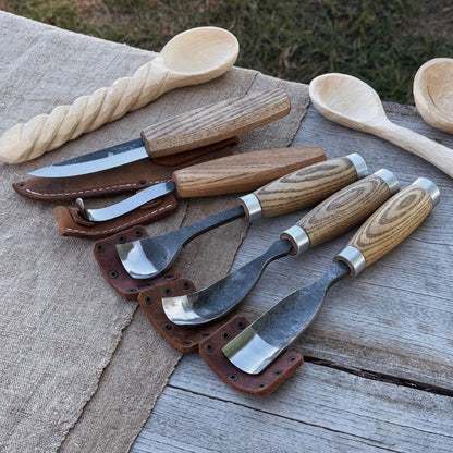 5-Piece Spoon & Bowl Carving Tool Set with Leather Sheaths