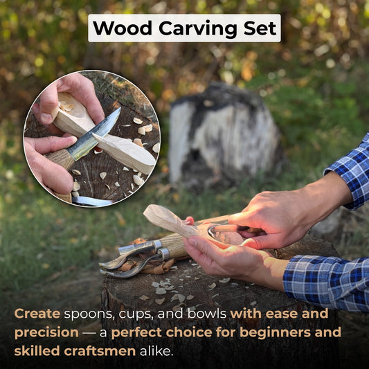 5-Piece Spoon & Bowl Carving Tool Set with Leather Sheaths