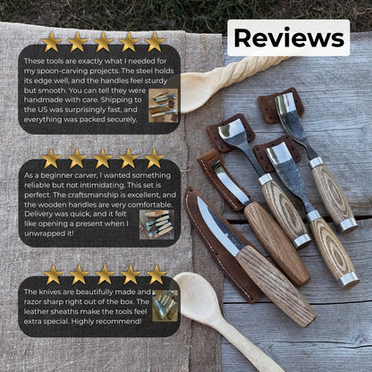 5-Piece Spoon & Bowl Carving Tool Set with Leather Sheaths