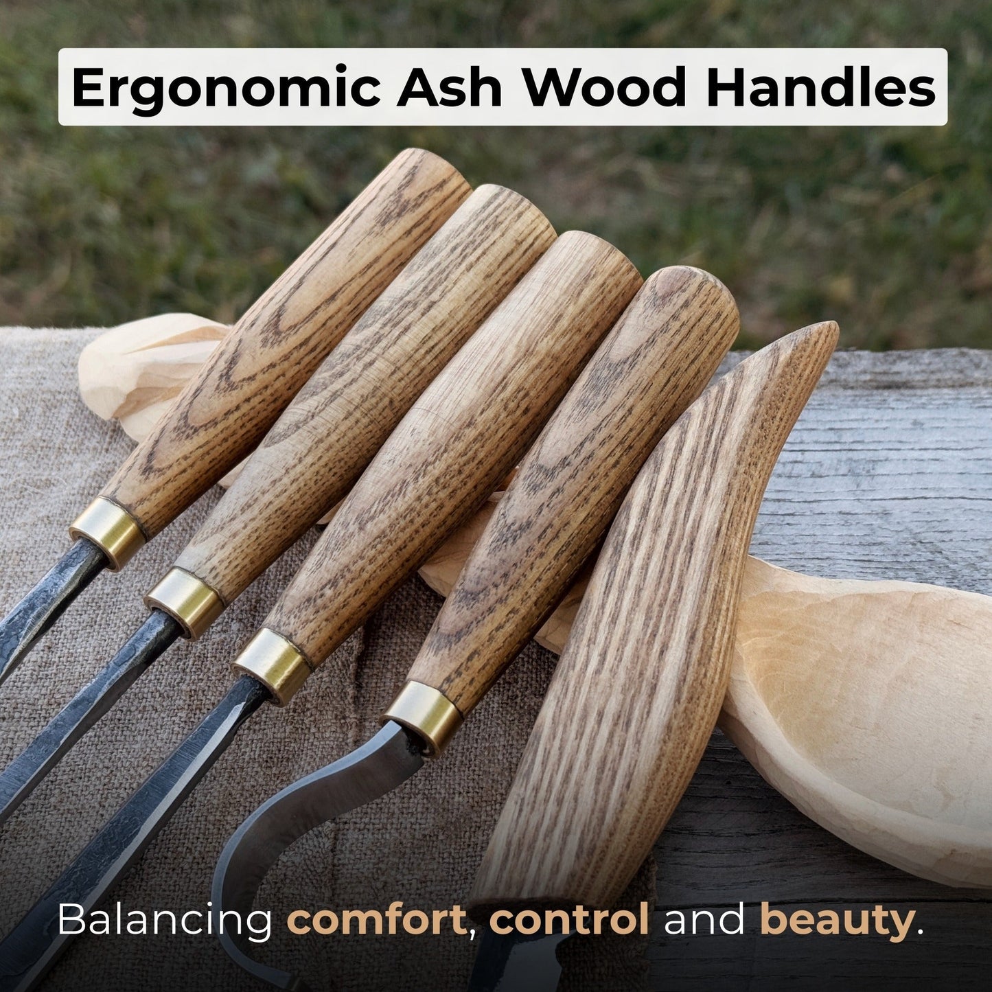 5-Piece Spoon Carving Tool Set with Leather Strop and Case