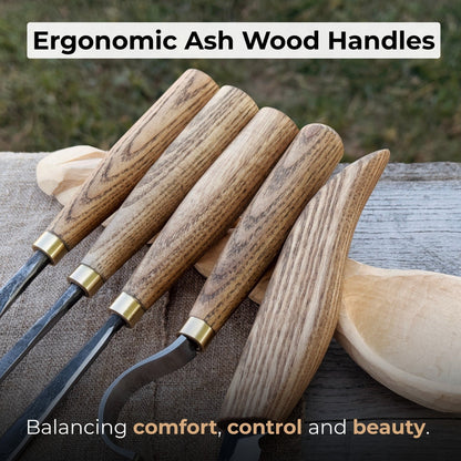 5-Piece Spoon Carving Tool Set with Leather Strop and Case