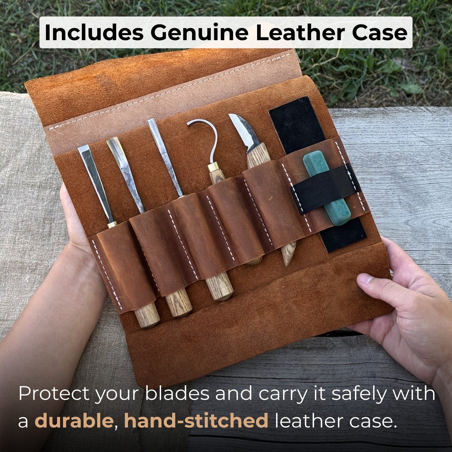 5-Piece Spoon Carving Tool Set with Leather Strop and Case