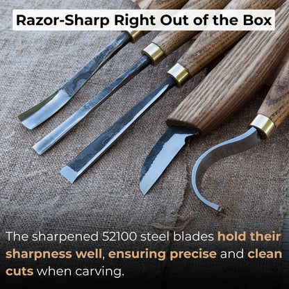 5-Piece Spoon Carving Tool Set with Leather Strop and Case