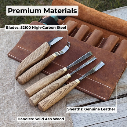 5-Piece Spoon Carving Tool Set with Leather Strop and Case