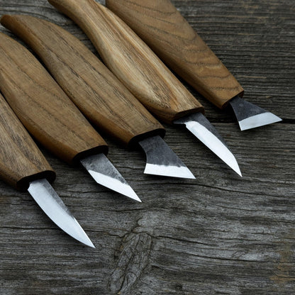 5-Piece Wood Carving Knife Set with Sharpening Board & Leather Case