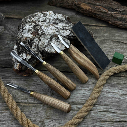 5-Piece Wood Carving Tool Set with Sharpening Board & Leather Case