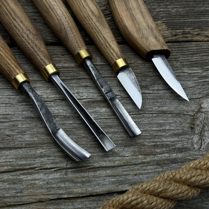 5-Piece Wood Carving Tool Set with Sharpening Board & Leather Case