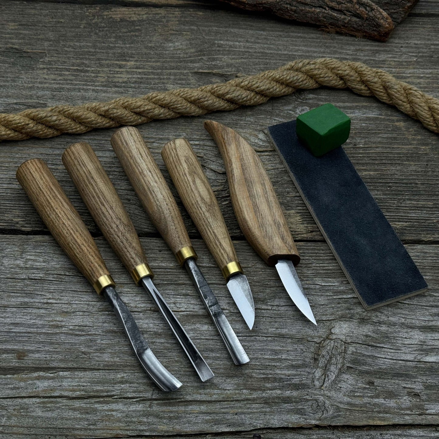 5-Piece Wood Carving Tool Set with Sharpening Board & Leather Case
