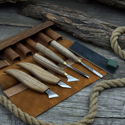 5-Piece Wood Carving Tool Set with Sharpening Board