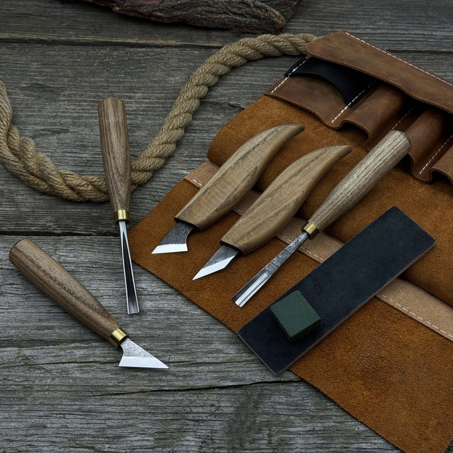 5-Piece Wood Carving Tool Set with Sharpening Board