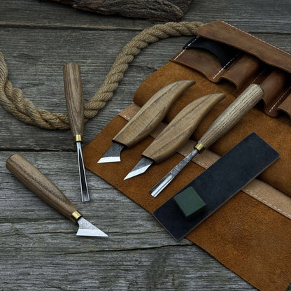 5-Piece Wood Carving Tool Set with Sharpening Board
