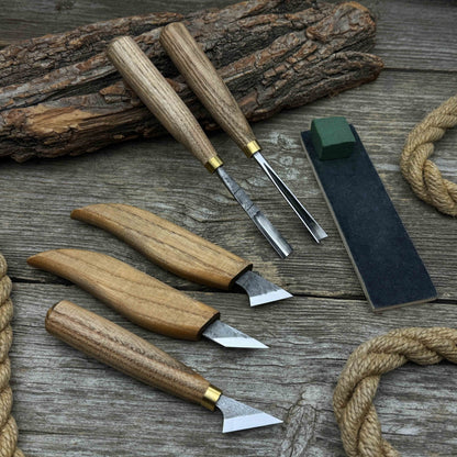 5-Piece Wood Carving Tool Set with Sharpening Board