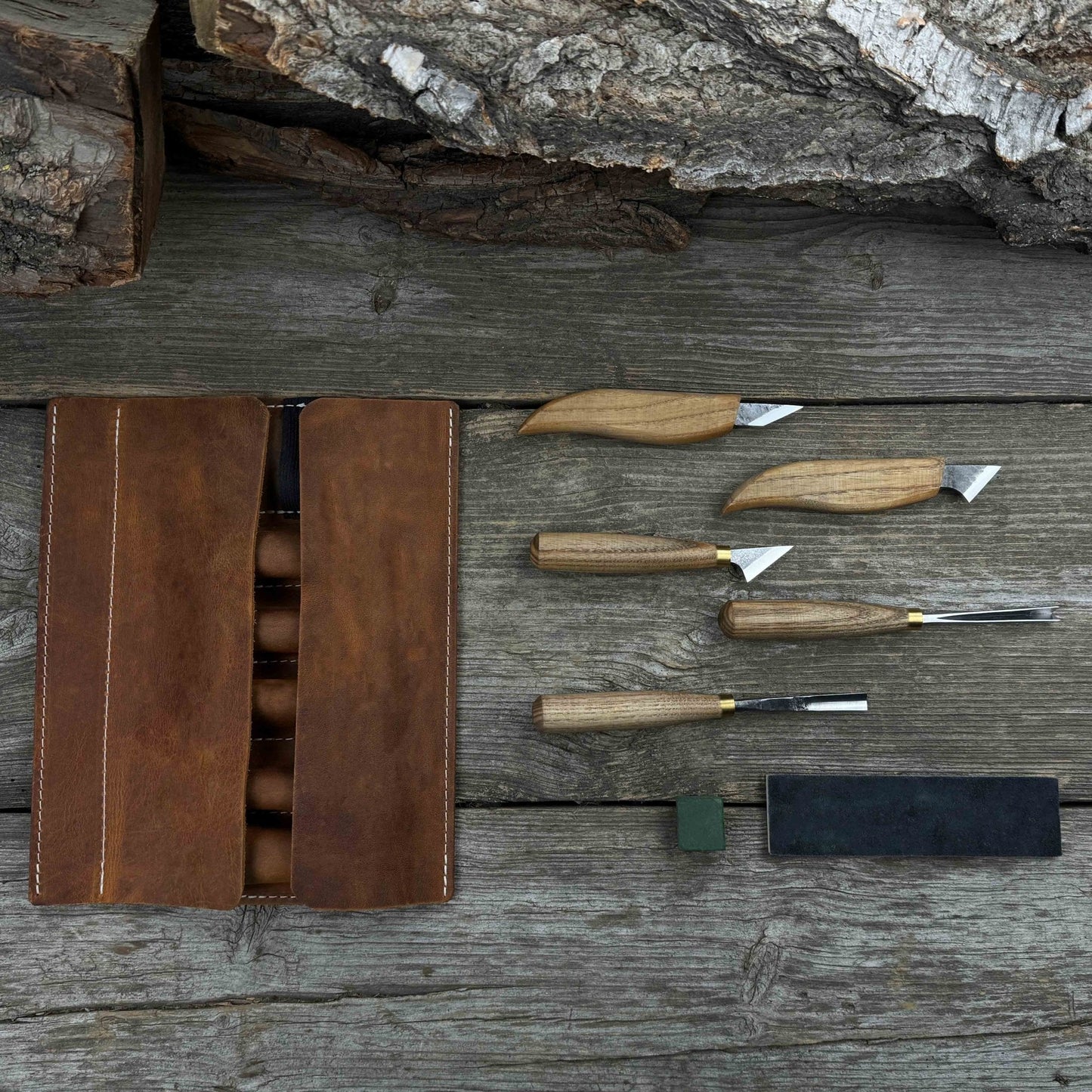 5-Piece Wood Carving Tool Set with Sharpening Board