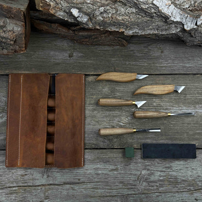 5-Piece Wood Carving Tool Set with Sharpening Board