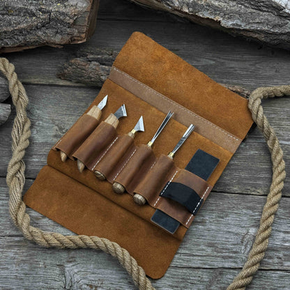 5-Piece Wood Carving Tool Set with Sharpening Board
